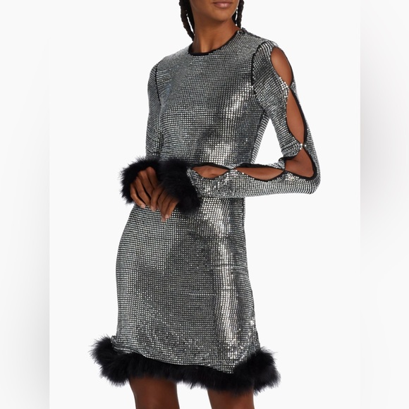 Mach & Mach Glass Embellished and Feather-Trim Mini Dress - Picture 4 of 16